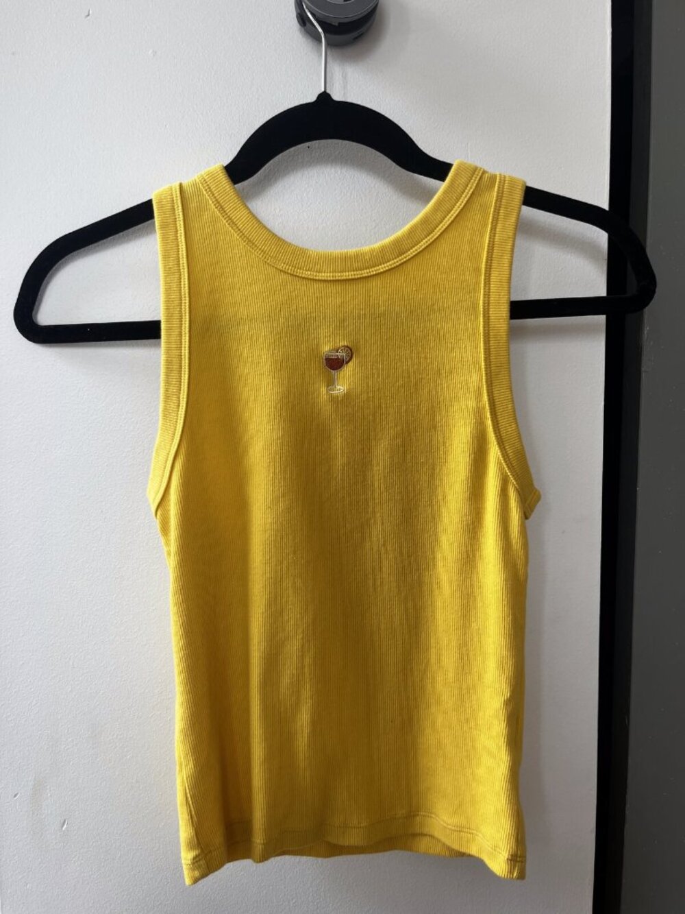A New Day Mustard Yellow Ribbed Tank Embroidered Cocktail Glass S Cute